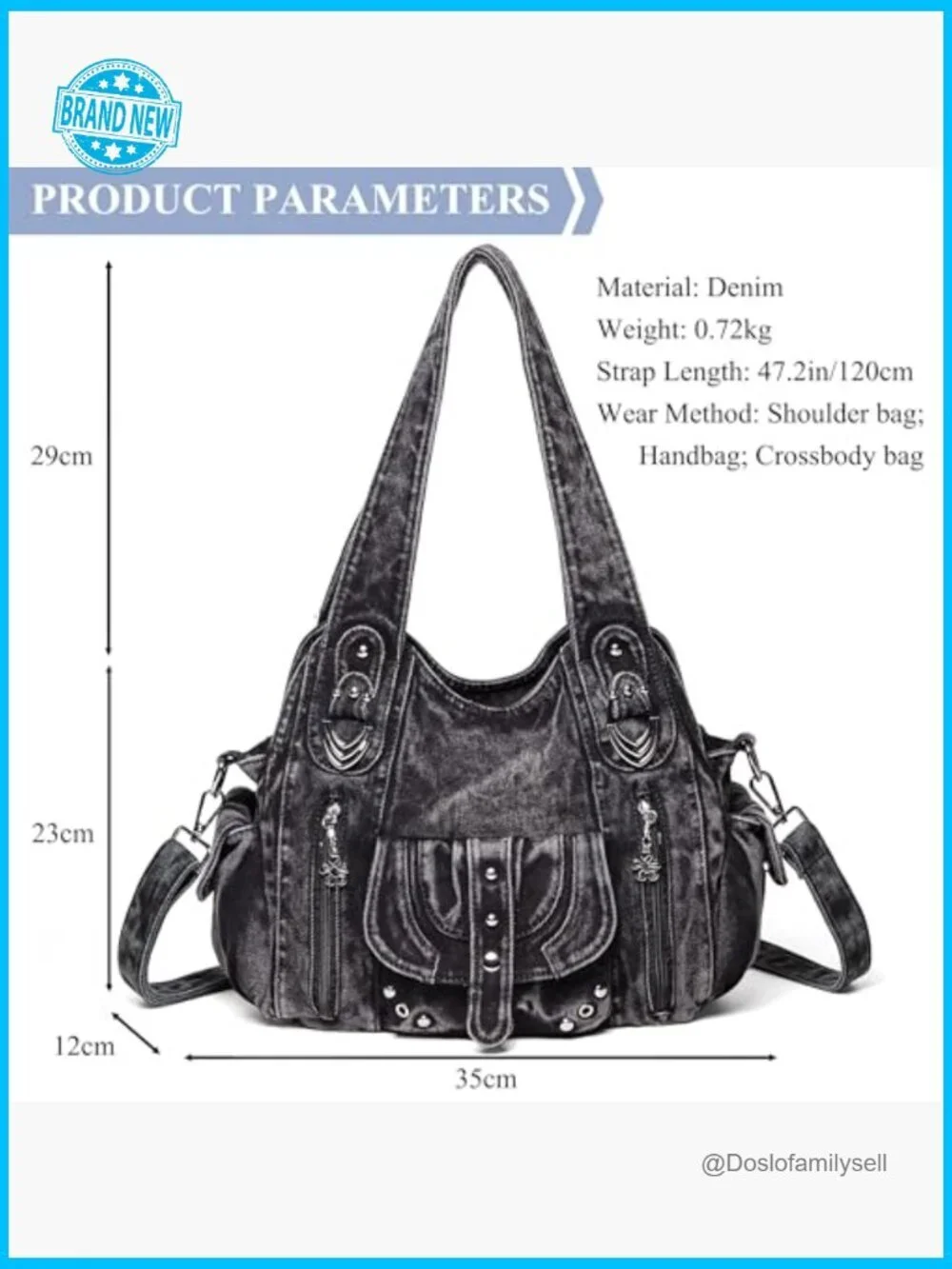 Vintage Denim Hobo Bag Washed Jean Texture Tote Crossbody Purse Shoulder